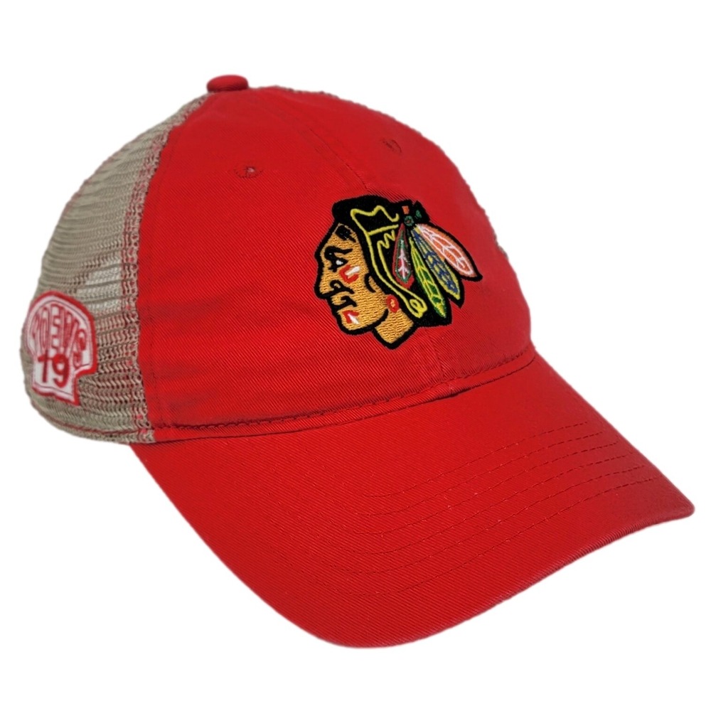 NHL Chicago Blackhawks Trucker Hat Red Tan Jonathan Toews 19 Snapback Hockey Cap